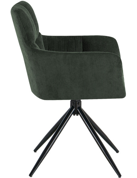 Chaise salle à manger pivotante velours côtelé vert 59x59x87 cm Vetia  - 3
