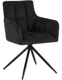 Chaise salle à manger noire velours côtelé pivotante 59x59x87 cm Vetia
