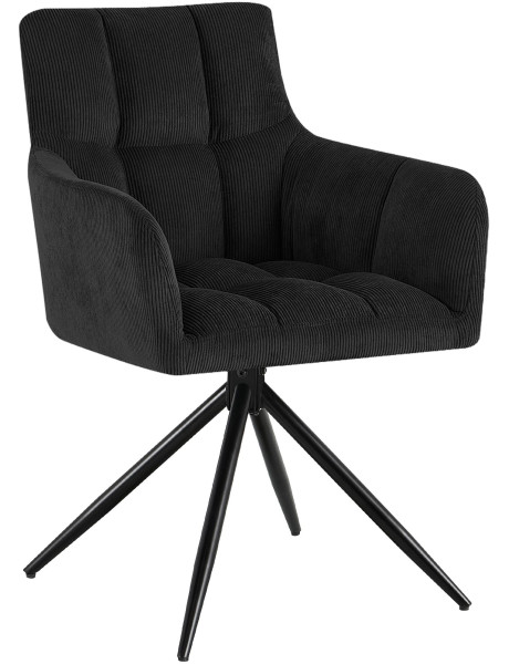 Chaise salle à manger noire velours côtelé pivotante 59x59x87 cm Vetia  - 1