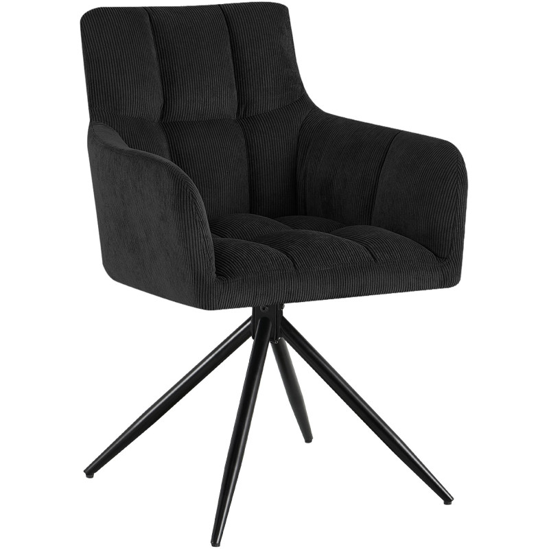 Chaise salle à manger noire velours côtelé pivotante 59x59x87 cm Vetia  - 1