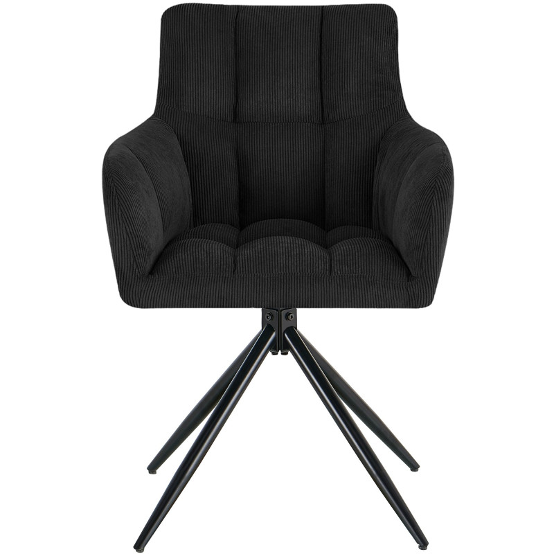 Chaise salle à manger noire velours côtelé pivotante 59x59x87 cm Vetia  - 2