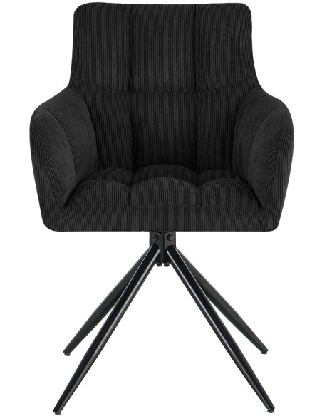 Chaise salle à manger noire velours côtelé pivotante 59x59x87 cm Vetia  - 2