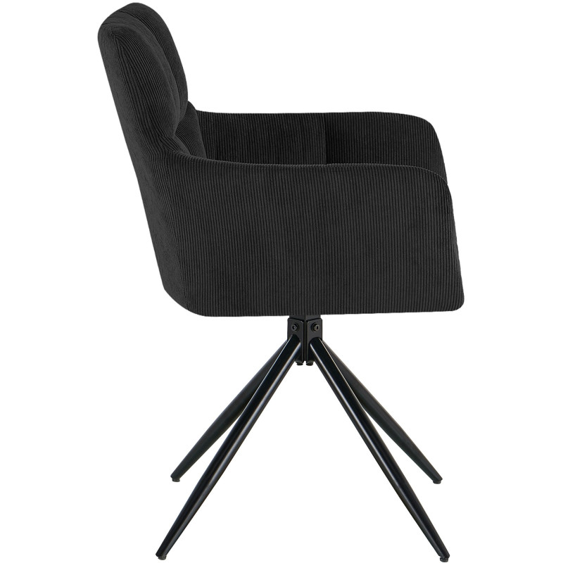 Chaise salle à manger noire velours côtelé pivotante 59x59x87 cm Vetia  - 3