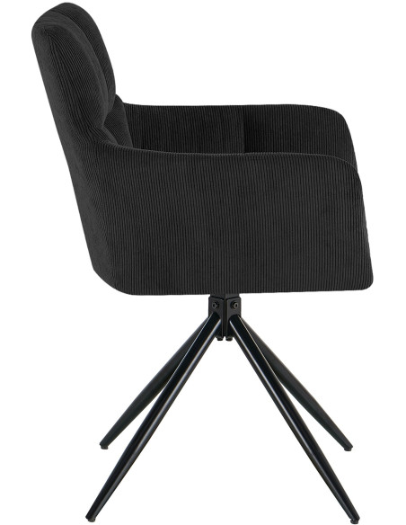 Chaise salle à manger noire velours côtelé pivotante 59x59x87 cm Vetia  - 3