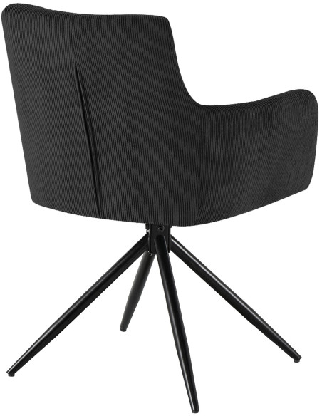 Chaise salle à manger noire velours côtelé pivotante 59x59x87 cm Vetia  - 5