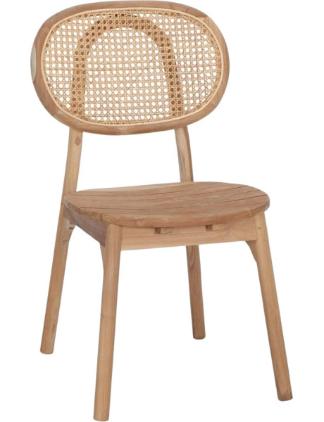 Chaise vintage en teck massif naturel et cannage 47x58x90 cm Melil  - 1
