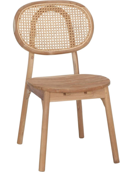 Chaise vintage en teck massif naturel et cannage 47x58x90 cm Melil  - 1