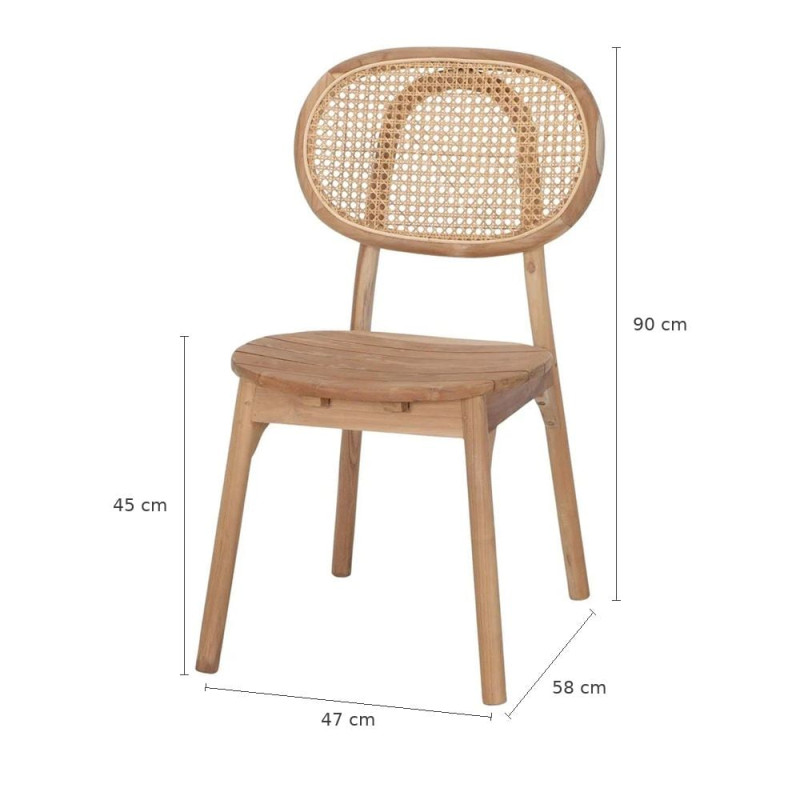 Chaise vintage en teck massif naturel et cannage 47x58x90 cm Melil  - 5