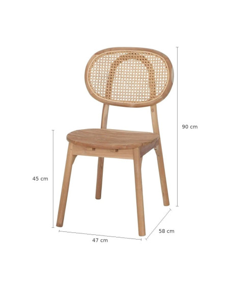 Chaise vintage en teck massif naturel et cannage 47x58x90 cm Melil  - 5