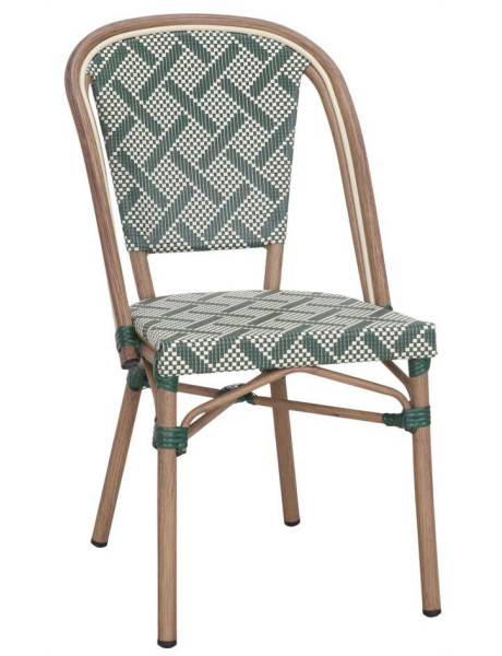 Chaise bistrot jardin en rotin synthétique vert et blanc 47x53x88 cm Ponae  - 1