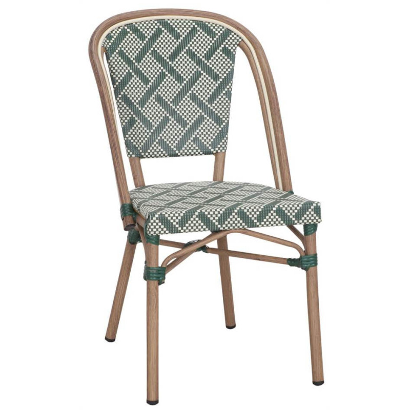 Chaise bistrot jardin en rotin synthétique vert et blanc 47x53x88 cm Ponae  - 1