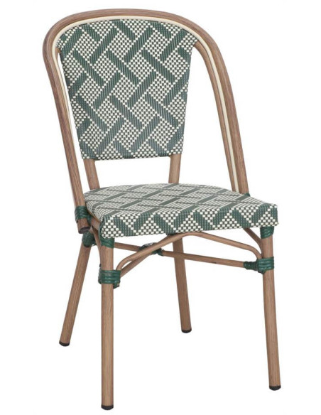 Chaise bistrot jardin en rotin synthétique vert et blanc 47x53x88 cm Ponae  - 1
