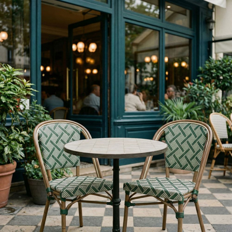 Chaise bistrot jardin en rotin synthétique vert et blanc 47x53x88 cm Ponae  - 2