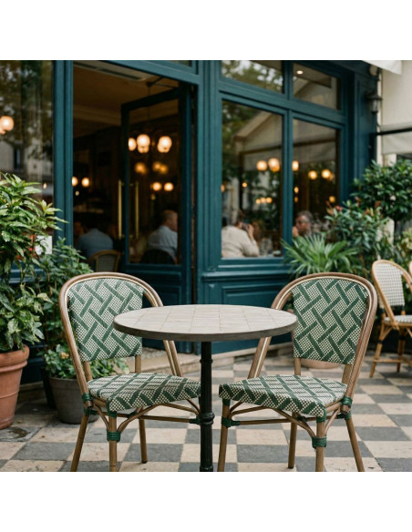 Chaise bistrot jardin en rotin synthétique vert et blanc 47x53x88 cm Ponae  - 2