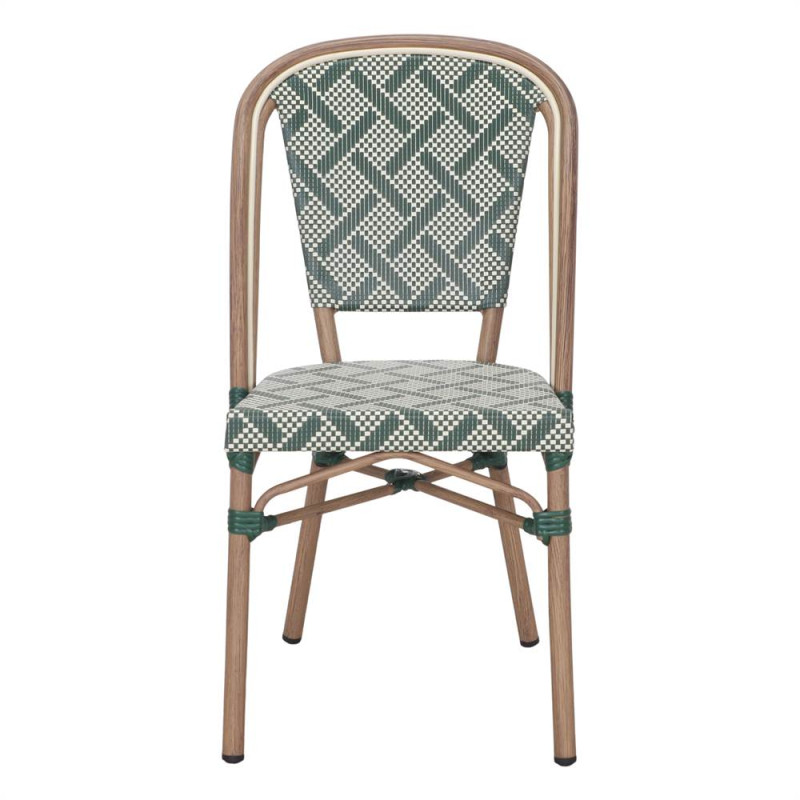 Chaise bistrot jardin en rotin synthétique vert et blanc 47x53x88 cm Ponae  - 4