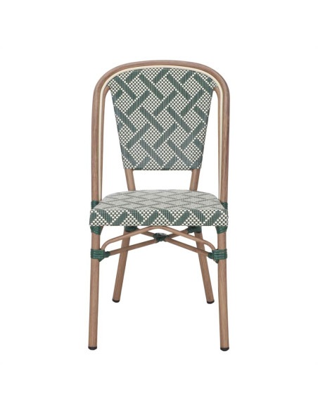 Chaise bistrot jardin en rotin synthétique vert et blanc 47x53x88 cm Ponae  - 4