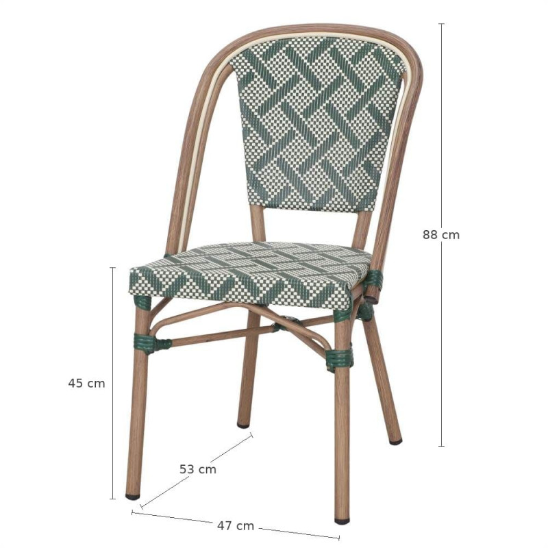 Chaise bistrot jardin en rotin synthétique vert et blanc 47x53x88 cm Ponae  - 6