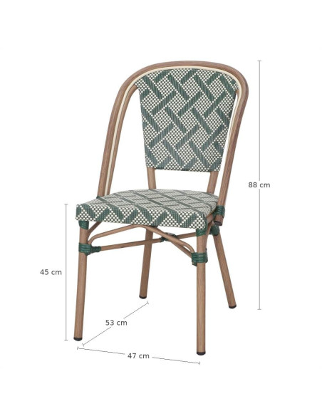 Chaise bistrot jardin en rotin synthétique vert et blanc 47x53x88 cm Ponae  - 6