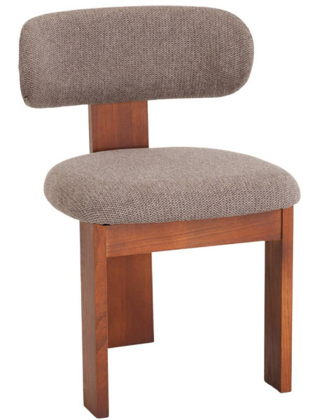 Chaise salle à manger bois d’orme et tissu taupe 54x53x82 cm Timoa  - 1