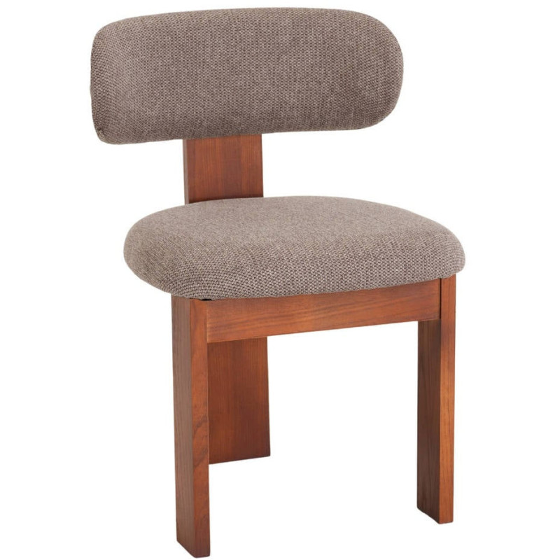 Chaise salle à manger bois d’orme et tissu taupe 54x53x82 cm Timoa  - 1