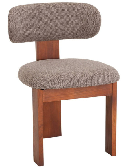 Chaise salle à manger bois d’orme et tissu taupe 54x53x82 cm Timoa  - 1