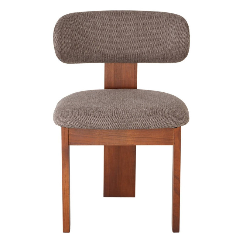 Chaise salle à manger bois d’orme et tissu taupe 54x53x82 cm Timoa  - 2