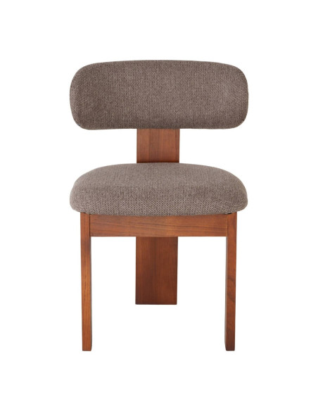 Chaise salle à manger bois d’orme et tissu taupe 54x53x82 cm Timoa  - 2