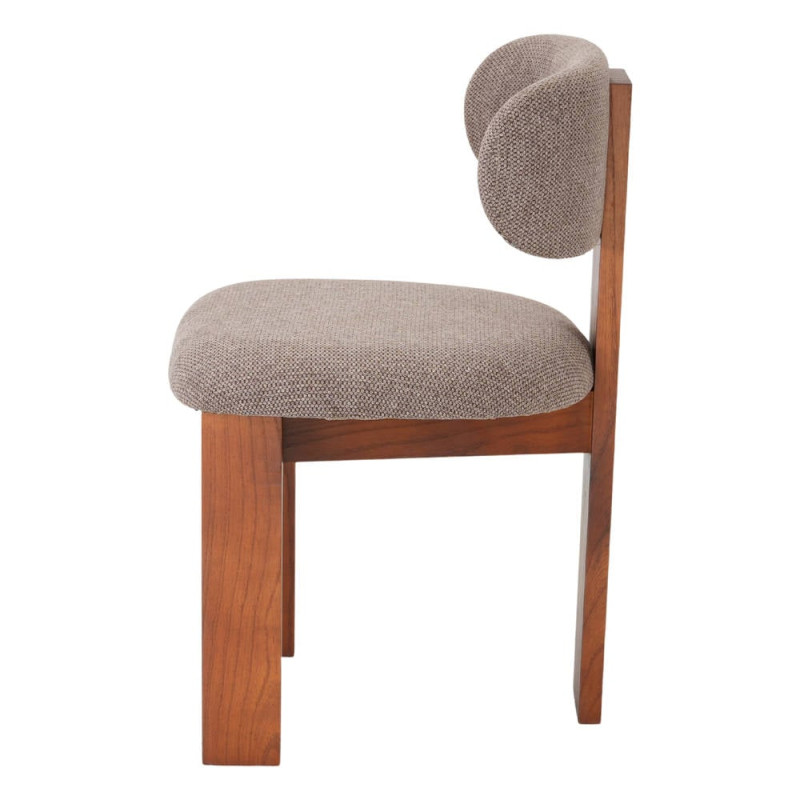 Chaise salle à manger bois d’orme et tissu taupe 54x53x82 cm Timoa  - 3