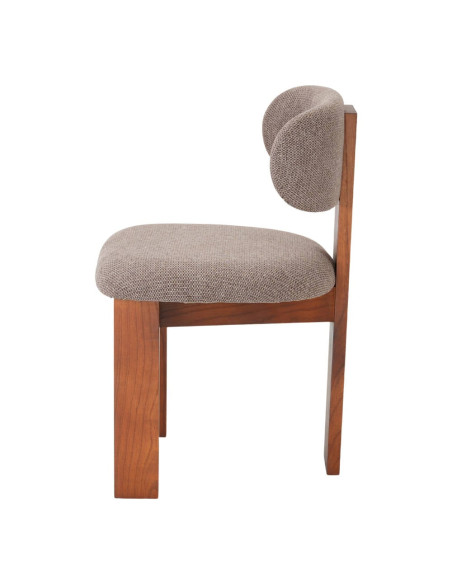 Chaise salle à manger bois d’orme et tissu taupe 54x53x82 cm Timoa  - 3
