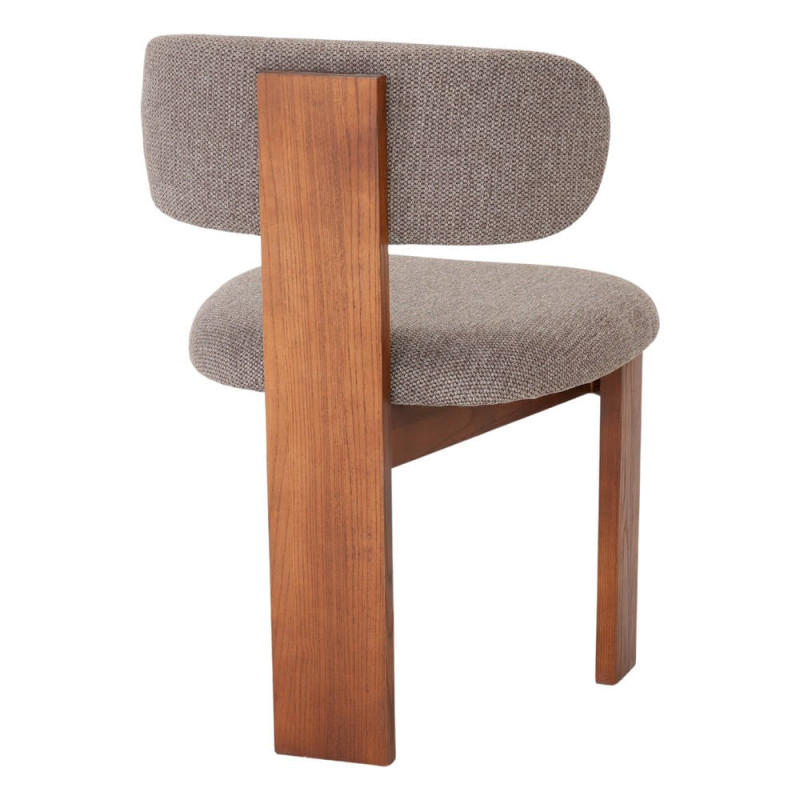 Chaise salle à manger bois d’orme et tissu taupe 54x53x82 cm Timoa  - 4