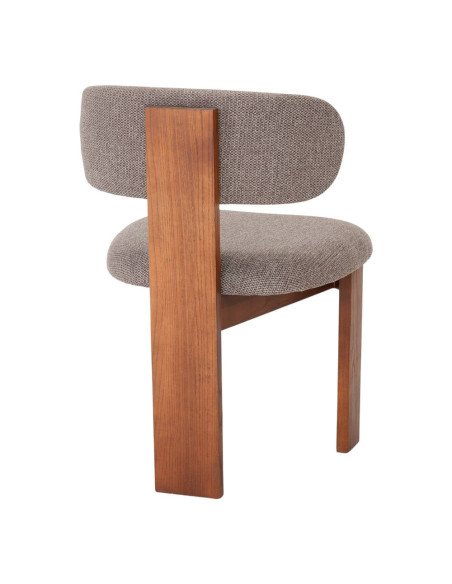 Chaise salle à manger bois d’orme et tissu taupe 54x53x82 cm Timoa  - 4