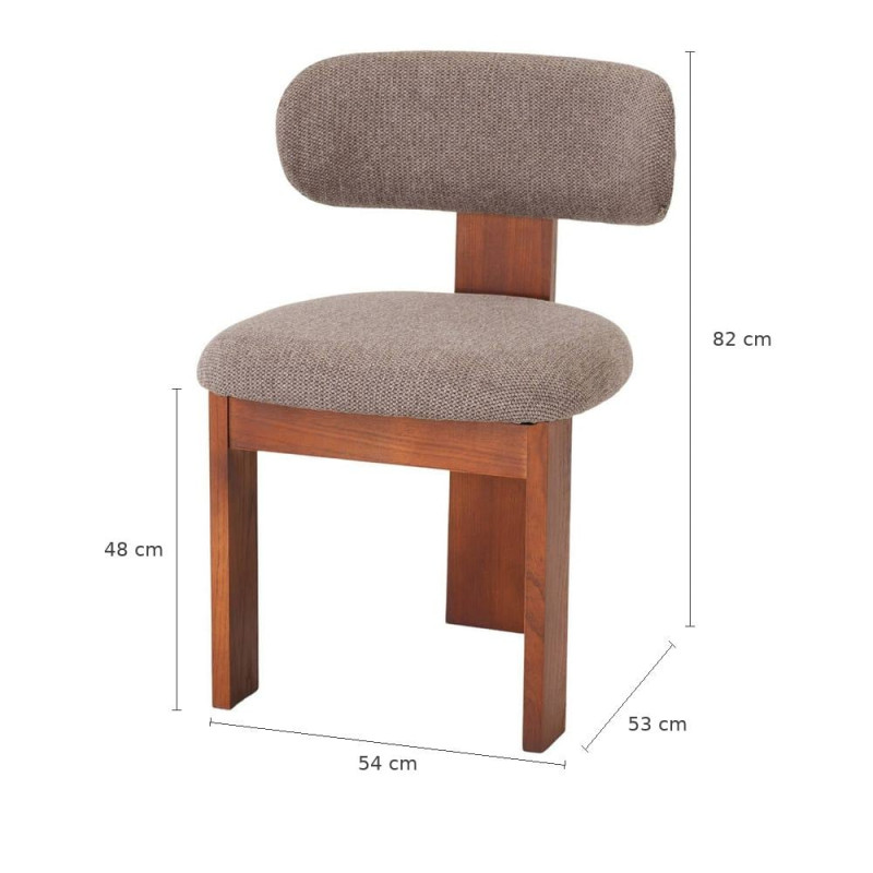 Chaise salle à manger bois d’orme et tissu taupe 54x53x82 cm Timoa  - 5