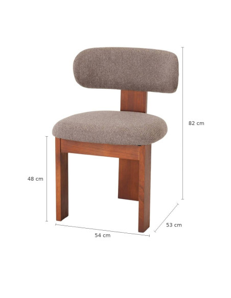 Chaise salle à manger bois d’orme et tissu taupe 54x53x82 cm Timoa  - 5