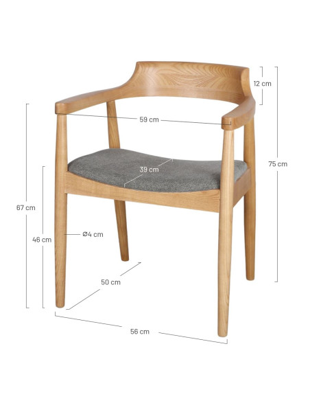 Chaise avec accoudoirs orme massif tissu gris vert 59x54x75 cm Jemua  - 5