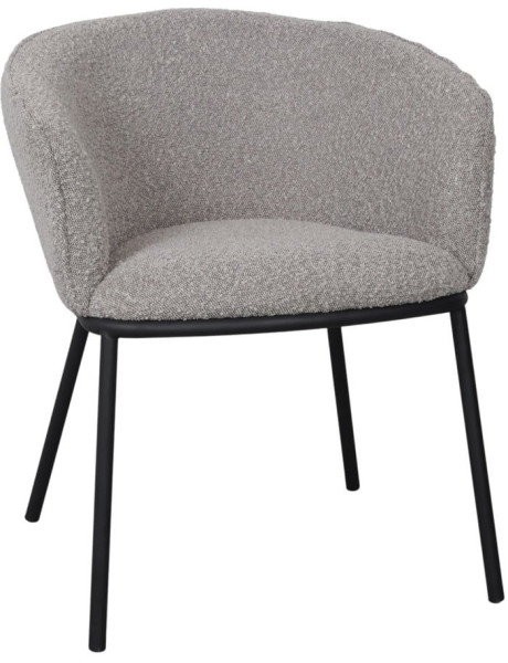 Fauteuil de table tissu bouclette gris clair métal noir 54x63x74 cm Pivia  - 1