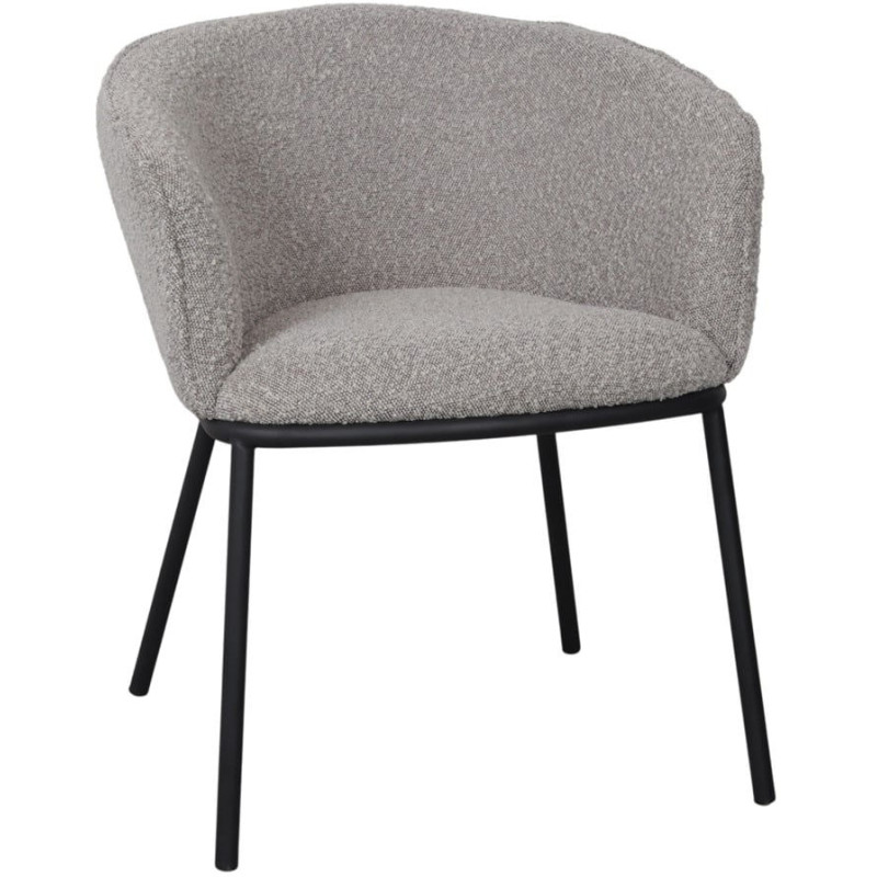 Fauteuil de table tissu bouclette gris clair métal noir 54x63x74 cm Pivia  - 1