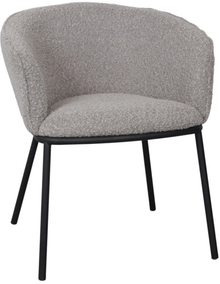 Fauteuil de table tissu bouclette gris clair métal noir 54x63x74 cm Pivia  - 1
