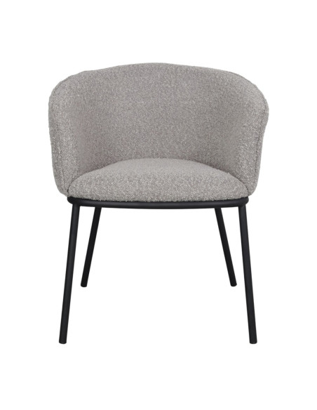 Fauteuil de table tissu bouclette gris clair métal noir 54x63x74 cm Pivia  - 2