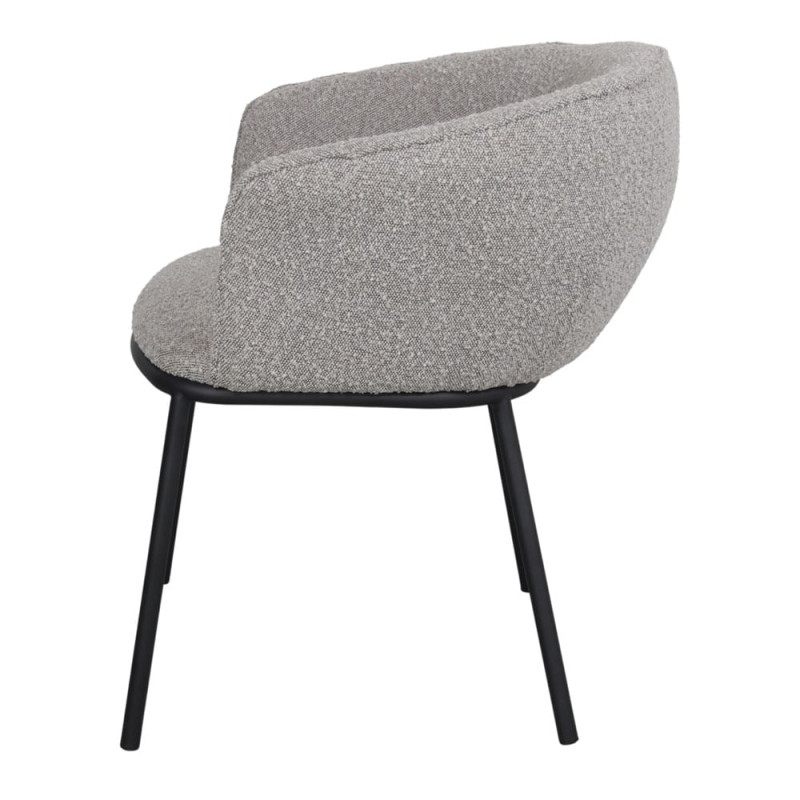 Fauteuil de table tissu bouclette gris clair métal noir 54x63x74 cm Pivia  - 3