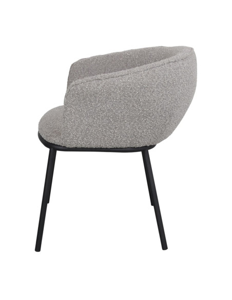 Fauteuil de table tissu bouclette gris clair métal noir 54x63x74 cm Pivia  - 3