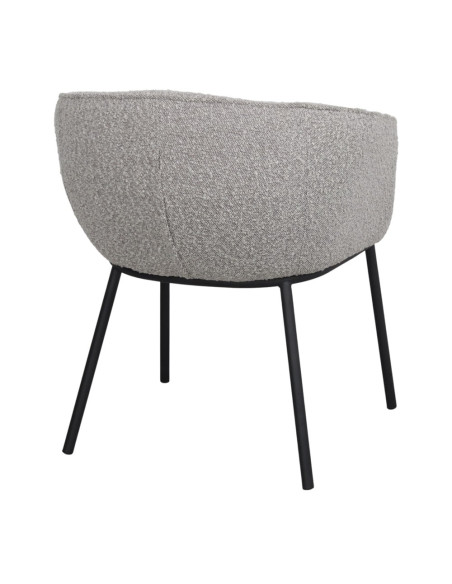 Fauteuil de table tissu bouclette gris clair métal noir 54x63x74 cm Pivia  - 4