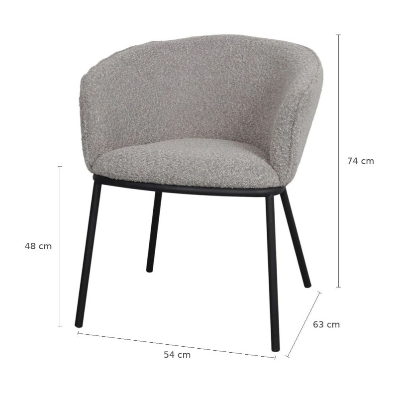 Fauteuil de table tissu bouclette gris clair métal noir 54x63x74 cm Pivia  - 5