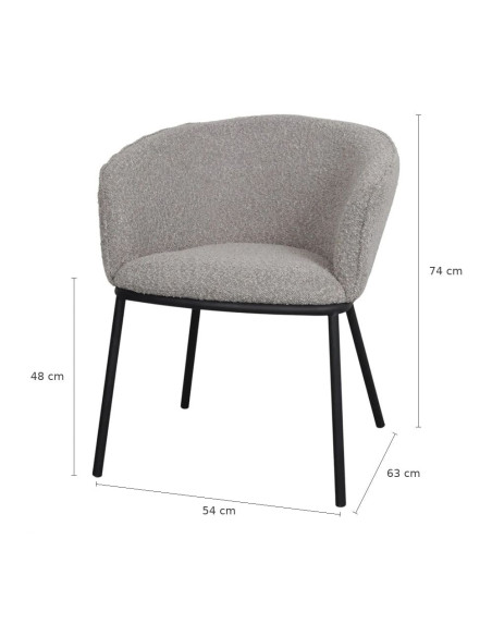 Fauteuil de table tissu bouclette gris clair métal noir 54x63x74 cm Pivia  - 5