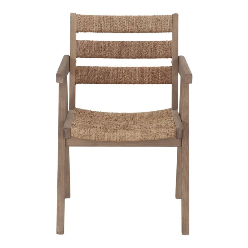 Chaise avec accoudoirs en orme massif et chanvre naturel 54x58x85 cm Govoa  - 3
