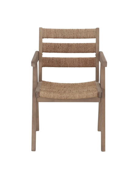 Chaise avec accoudoirs en orme massif et chanvre naturel 54x58x85 cm Govoa  - 3