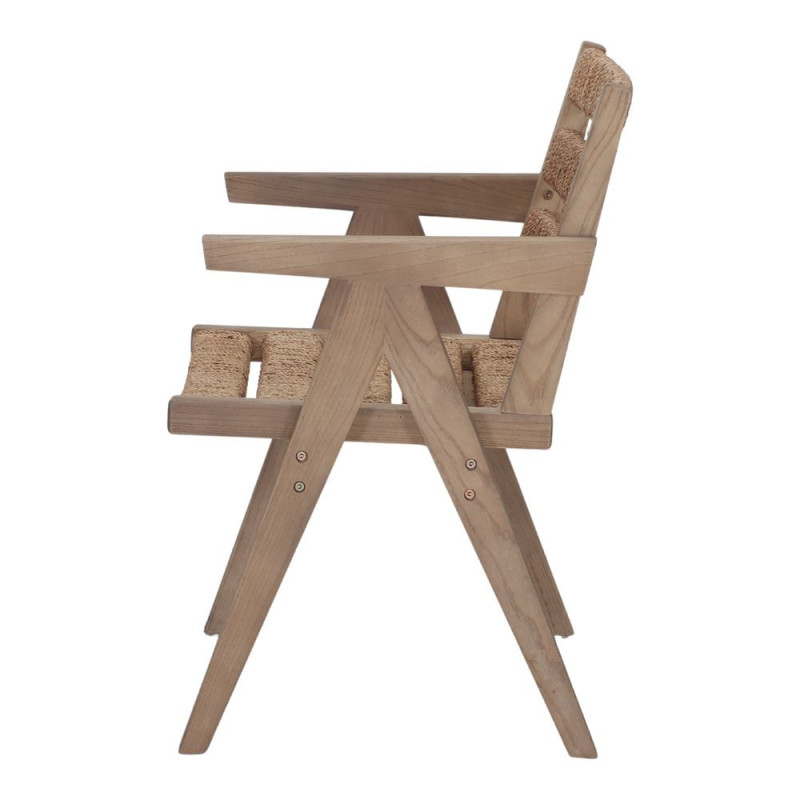 Chaise avec accoudoirs en orme massif et chanvre naturel 54x58x85 cm Govoa  - 4