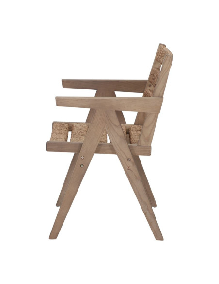 Chaise avec accoudoirs en orme massif et chanvre naturel 54x58x85 cm Govoa  - 4