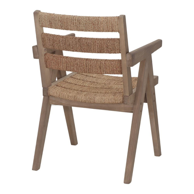 Chaise avec accoudoirs en orme massif et chanvre naturel 54x58x85 cm Govoa  - 5