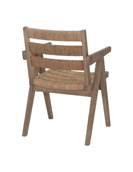 Chaise avec accoudoirs en orme massif et chanvre naturel 54x58x85 cm Govoa  - 5
