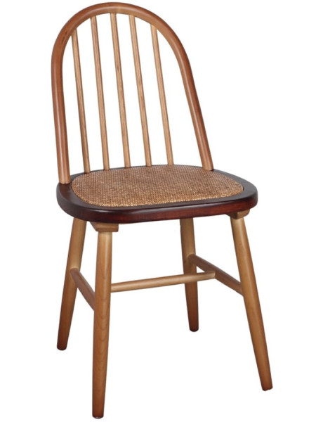 Chaise Windsor en orme massif naturel et rotin 45x49x87 cm Votoa  - 1